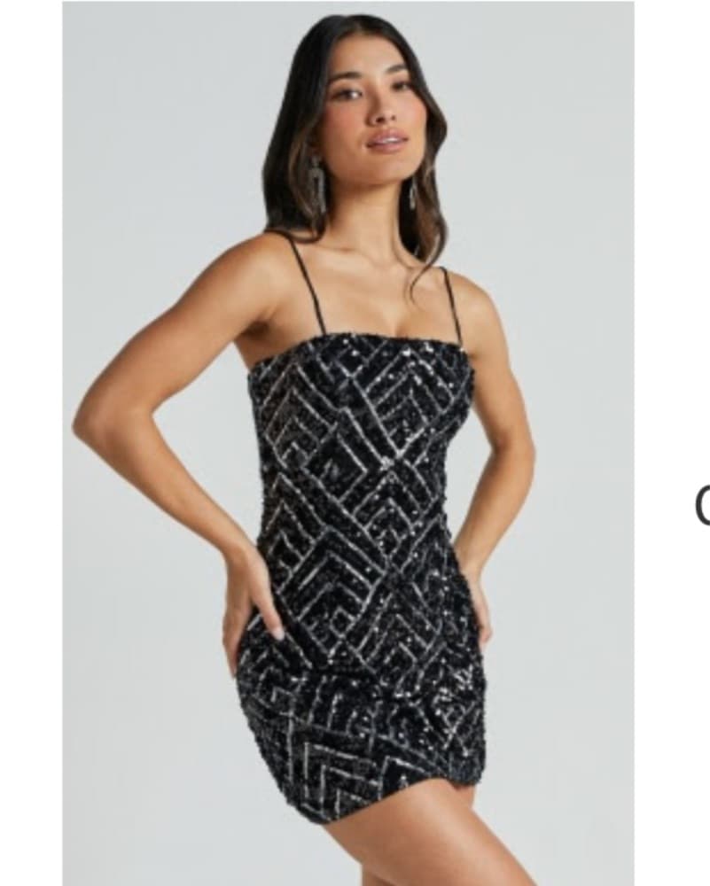 Black Sequins Mini Dress - Image 1
