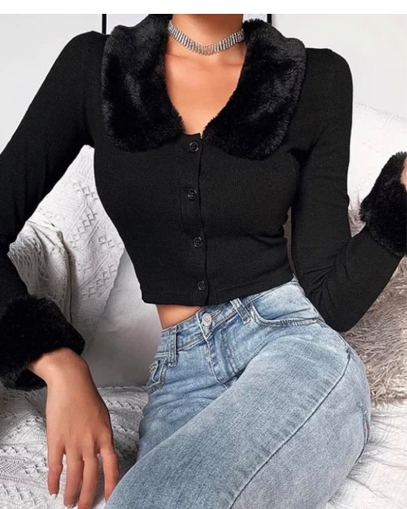 Revolve Fur Neckline Cardigan - Image 2