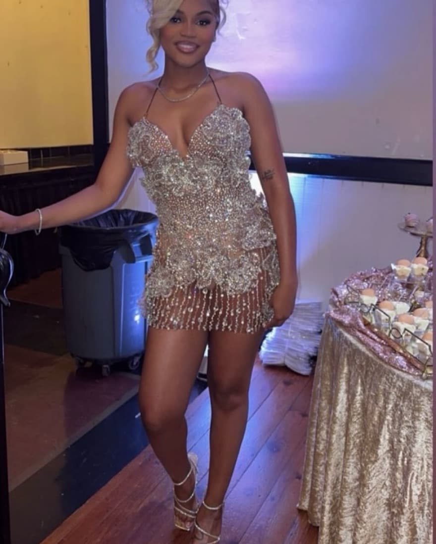 Stunning Sequin Rhinestone Embellished Cocktail Dress - Image 1