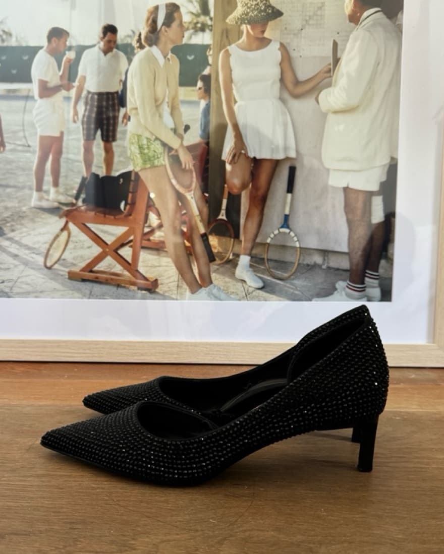 Black Rhinestone Kitten Heels - Image 1