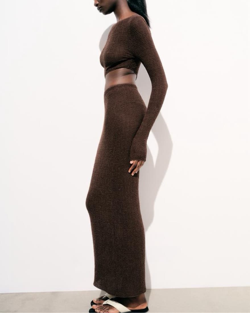 Zara Brown Long Textured Dress - Image 5