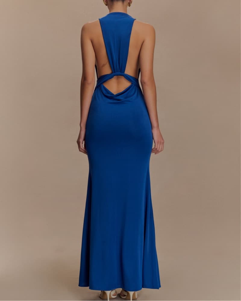 Elke Slinky V Neck Maxi Dress - Cobalt - Image 1
