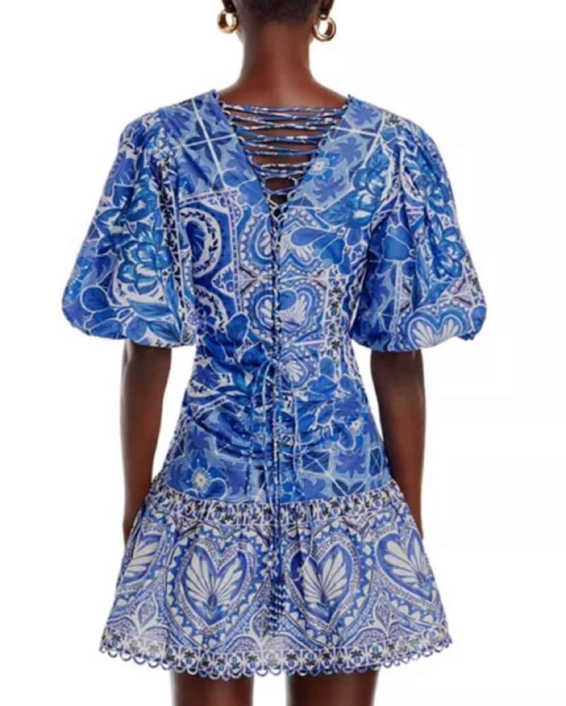 Farm Rio Blue Puff Sleeve Dress - Image 2