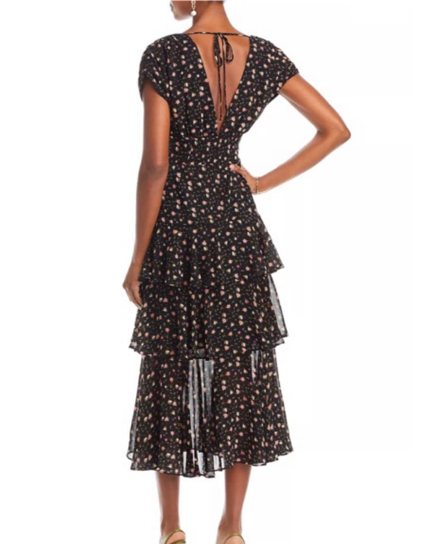 WAYF Black Floral Tiered Midi Dress - Image 2