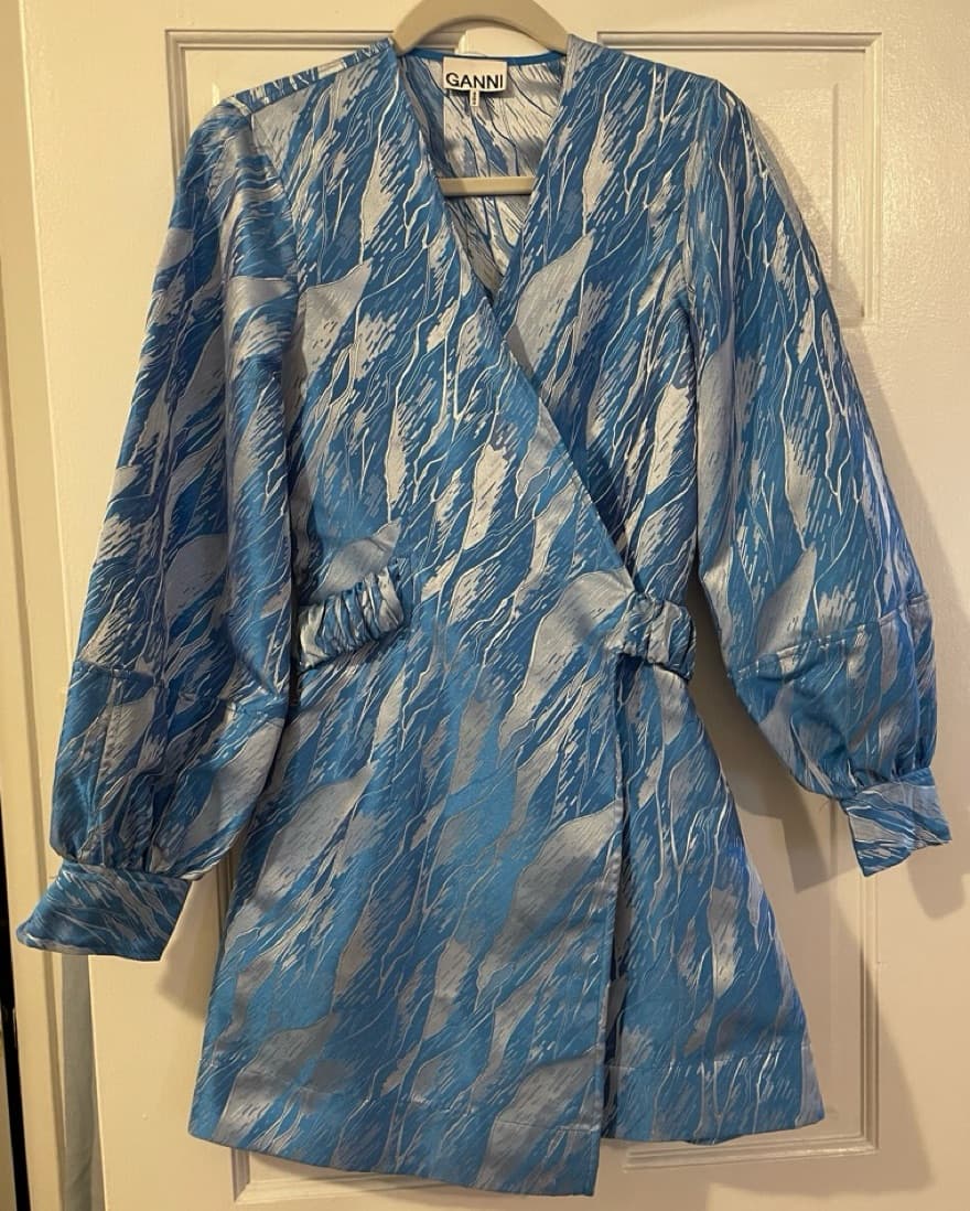 Ganni Blue Marble Long Sleeve Mini Dress - Image 4