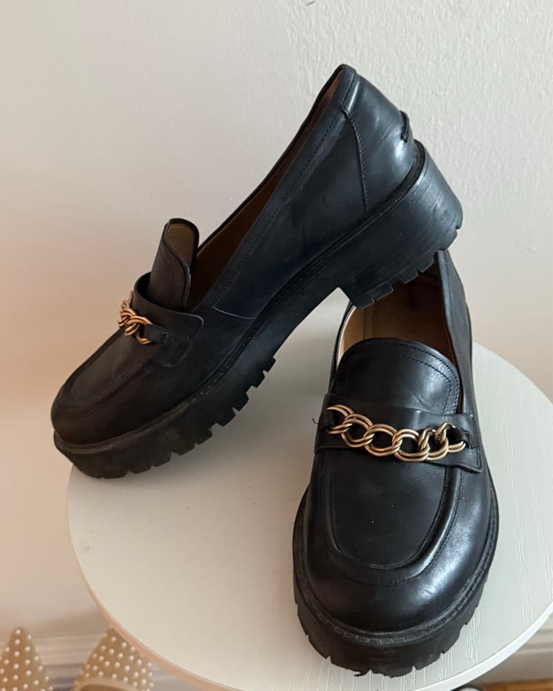 Leather Loafers with Gold Chain Detail - Image 1