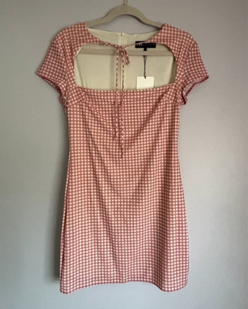 Zara Tied Mini Gingham Dress - Image 3