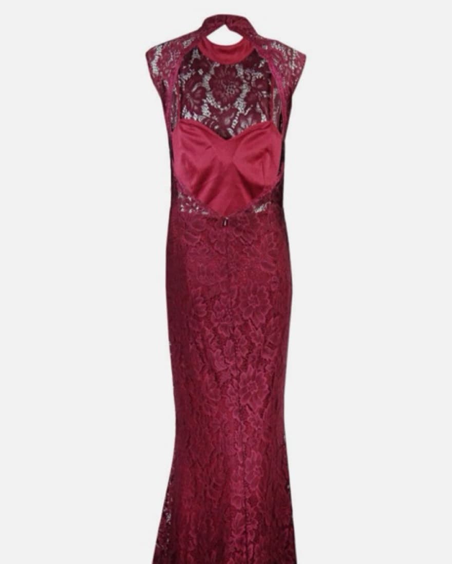 Lace Burgundy Betsy & Adam Gown  - Image 2