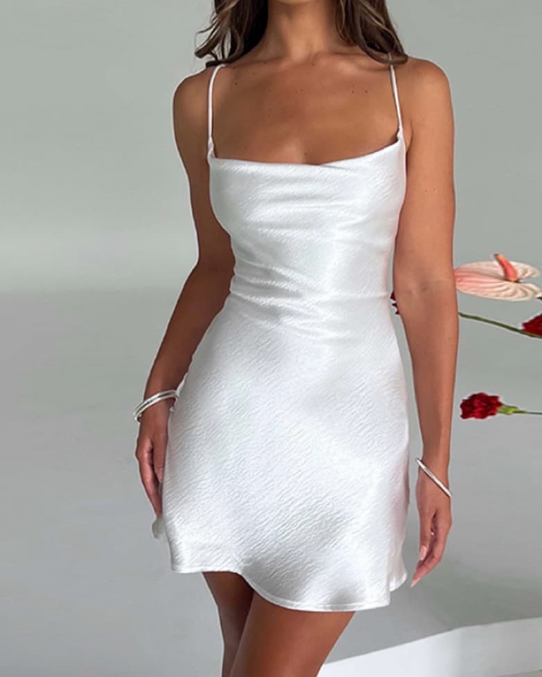 Mini-White Slip On Satin Dress - Image 2