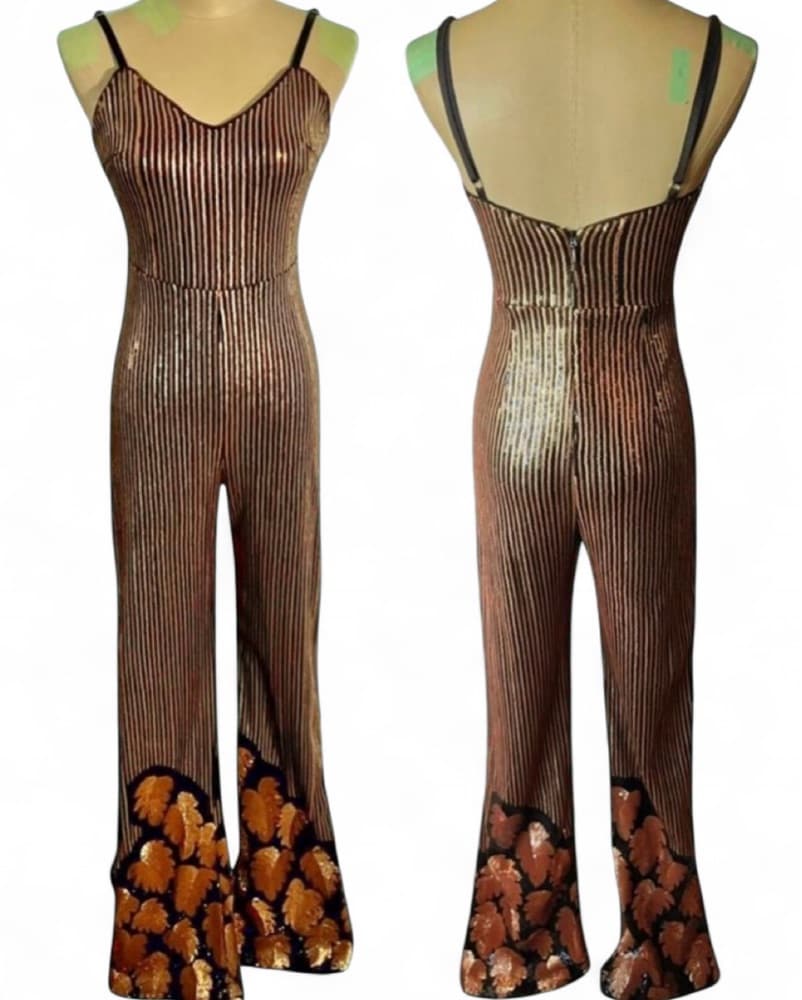 Black & gold Striped Sequin Jumpsuit - Image 2
