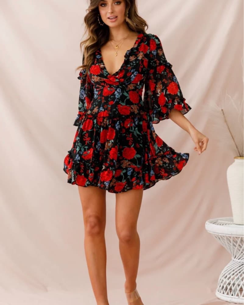 Albany Lace Up Back Frill Dress - Image 1