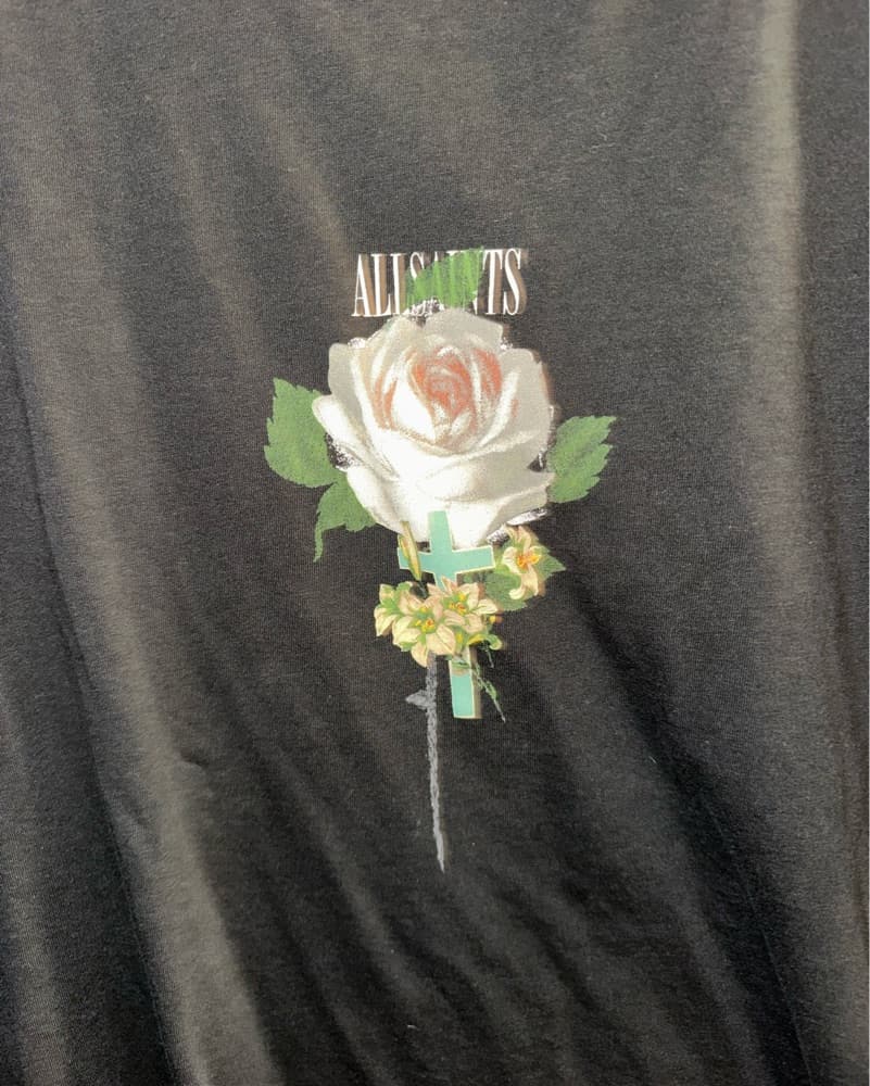 Allsaints Floral Embroidered Black T-Shirt - Image 5