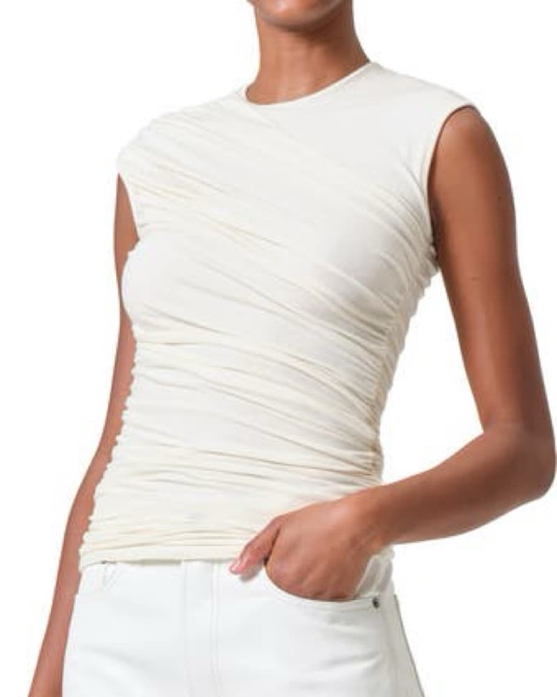 AGOLDE Ester Rib Ruched Tank Oat Milk - Image 4