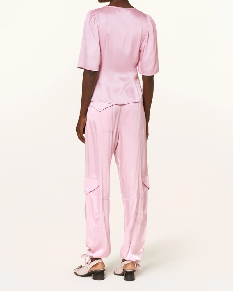 Ganni Pink Satin Cargo Pants - Image 5