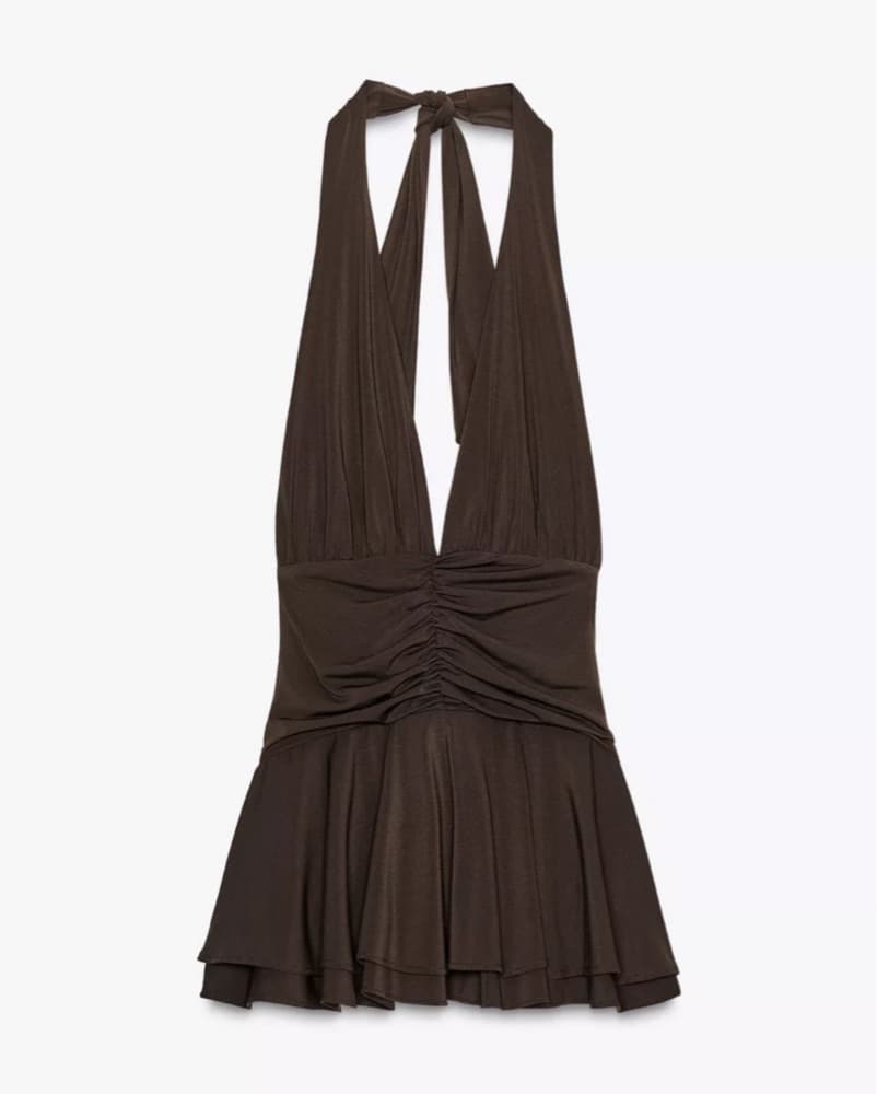 Zara Brown Halter Dress - Image 1