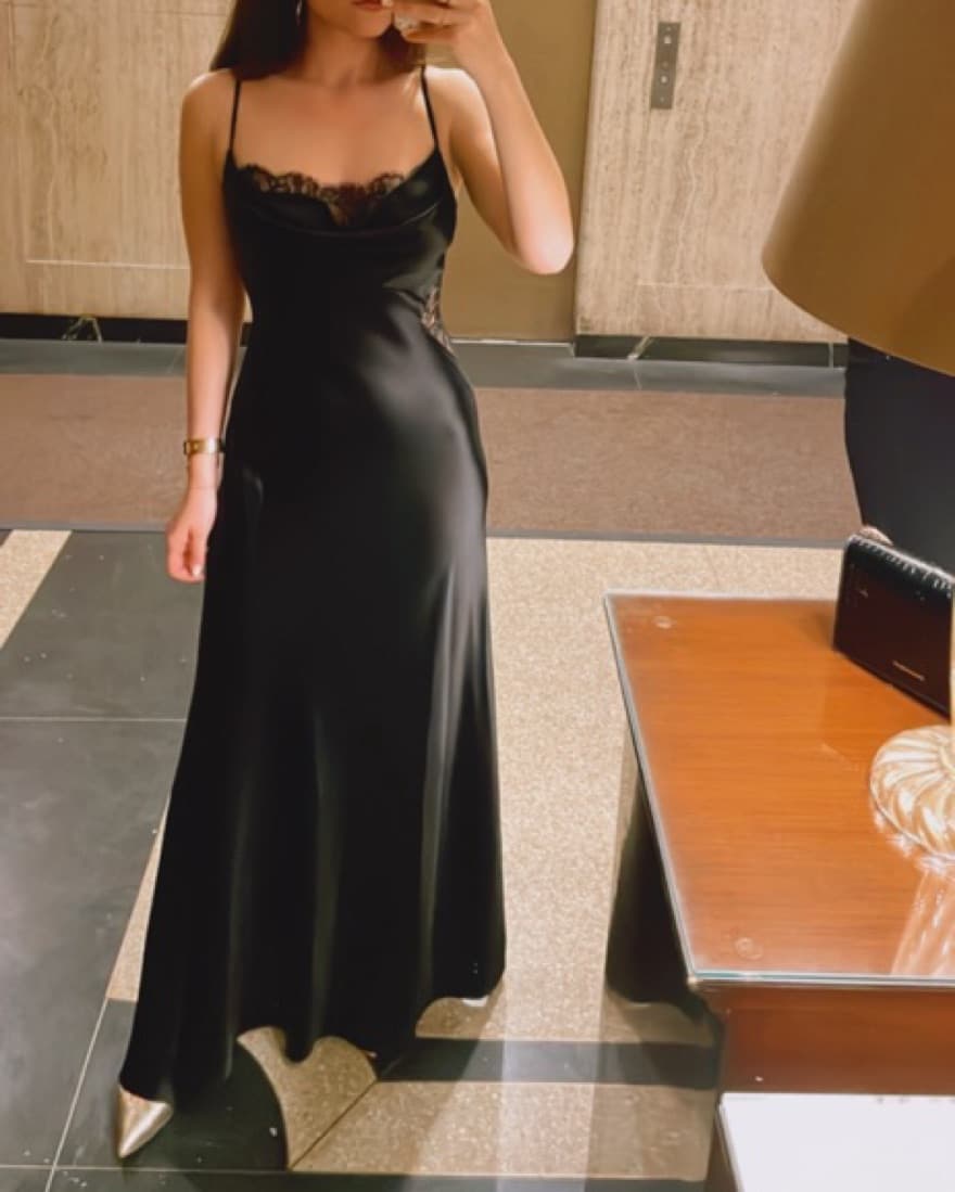 Jay Godfrey Black Satin & Lace Gown - Image 2