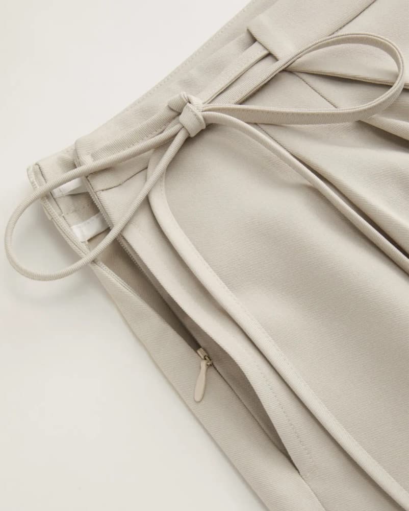 Beige Tie-Side Pleated Wide Leg Trousers - Image 2