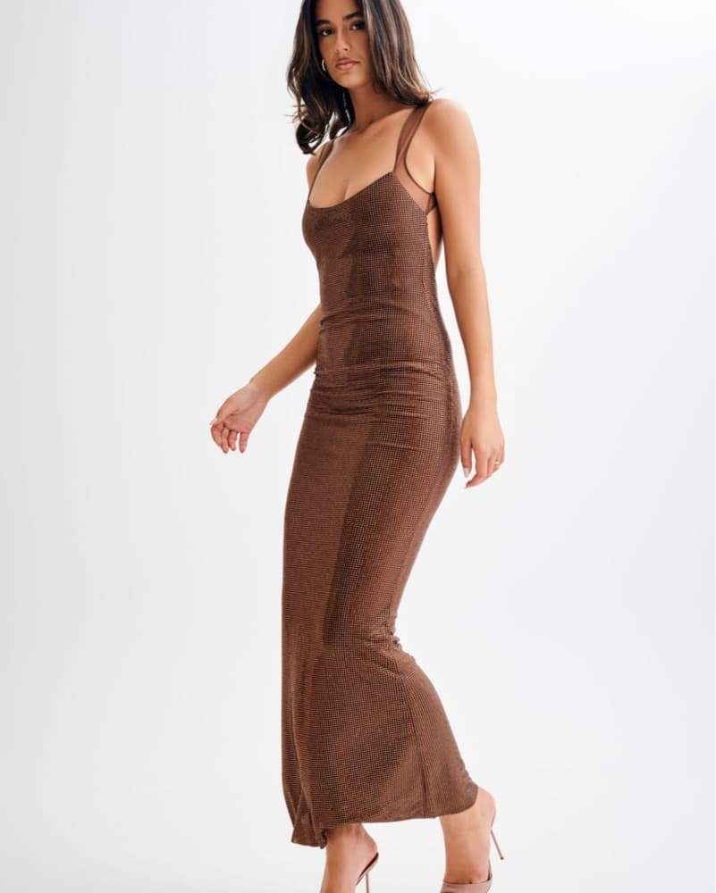 Meshki Brown Sparkling Sequin Maxi Gown - Image 2