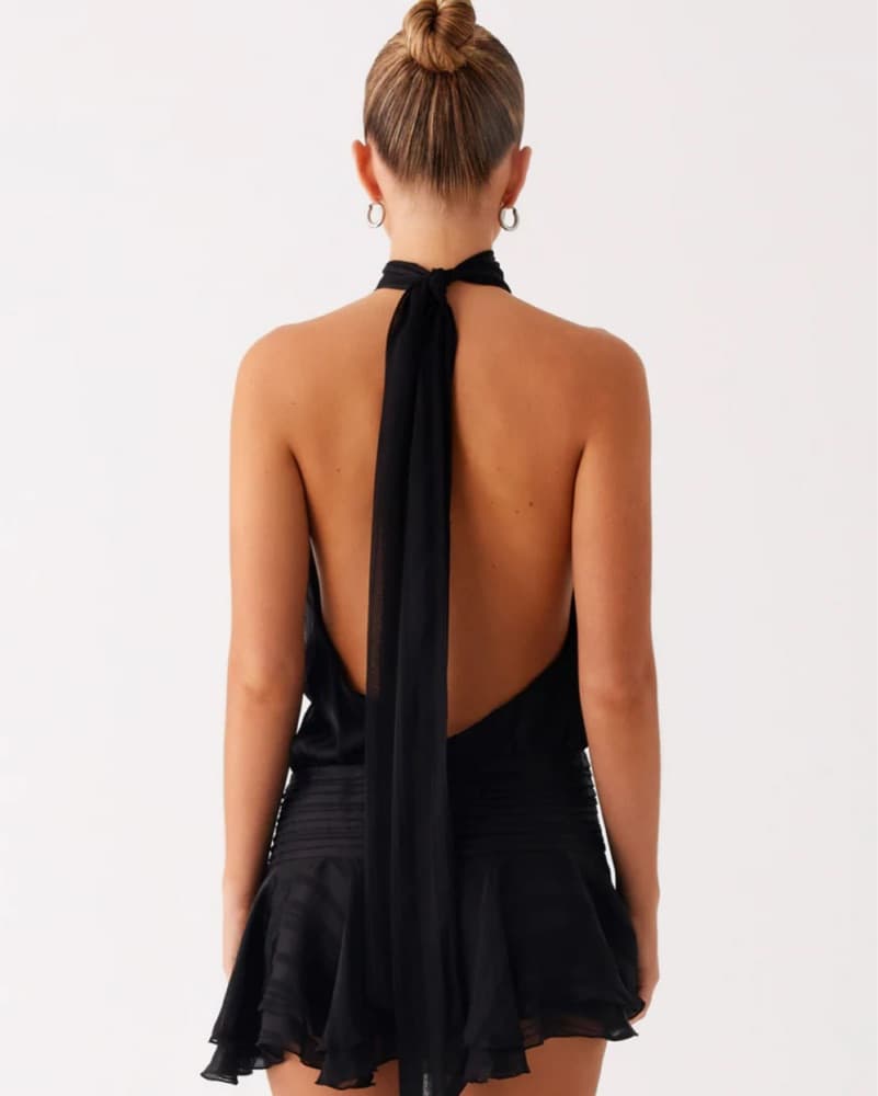 Willow Chiffon Mini Dress - Black - Image 2