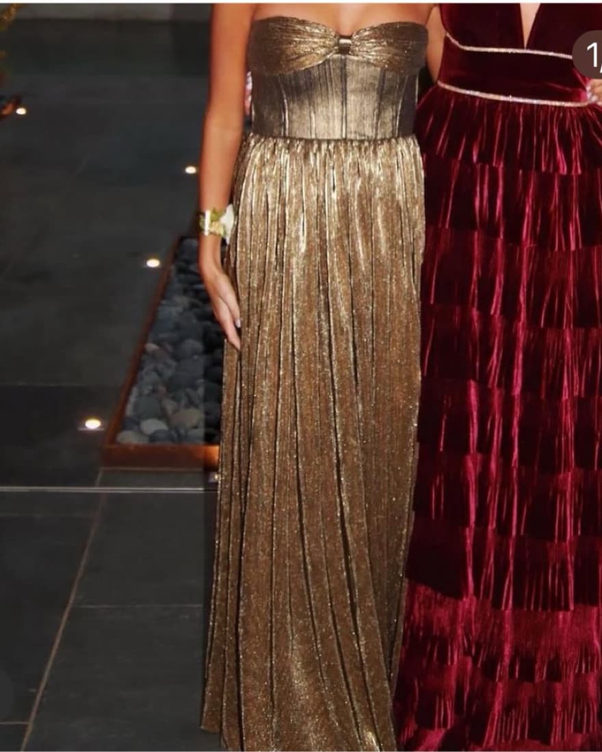 Shimmering Gold Pleated Gown - Image 1