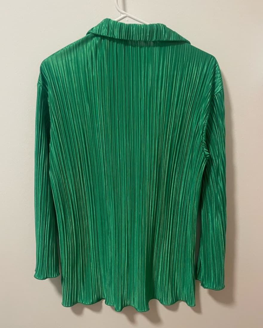 Satin Green Long Sleeve Button Up Shirt - Image 3