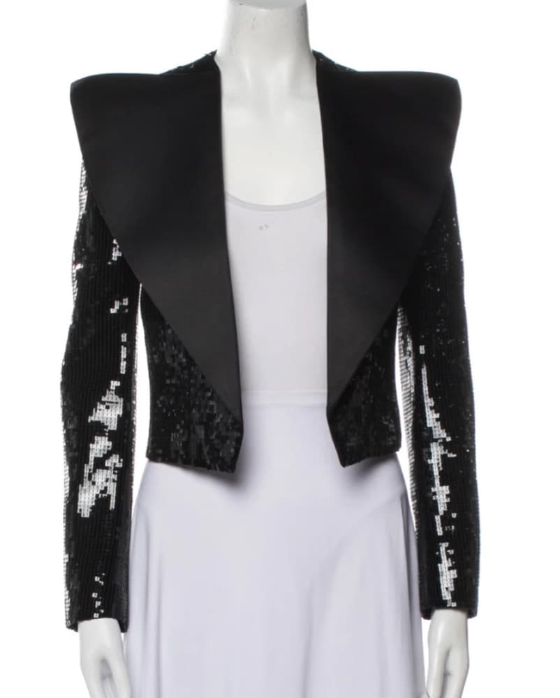 Black Sequined Wide Lapel Jacket - Image 1