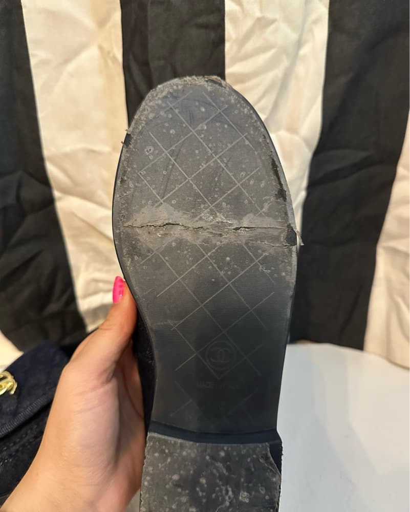 Chanel Denim Loafers with Gold Logo - Image 3