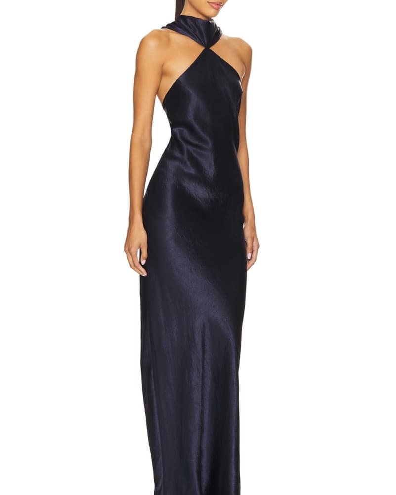 Amanda Uprichard Navy Blue Halter Gown - Image 2