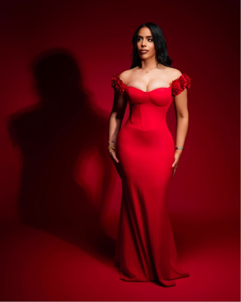Ravishing Red Floral Gown - Image 3
