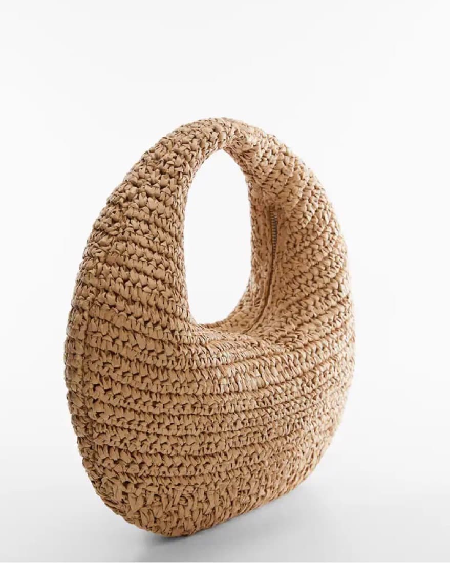 Mango Round Natural Fiber Raffia Bag - Image 2