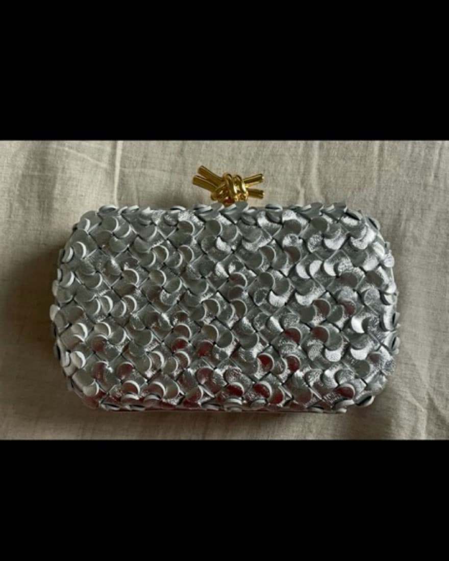 Bottega Knot Clutch Silver Confetti - Image 3