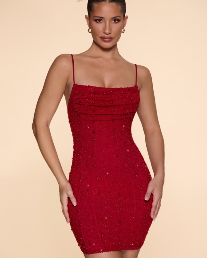 OhPolly Embellished Cowl Neck Mini Dress - Image 1