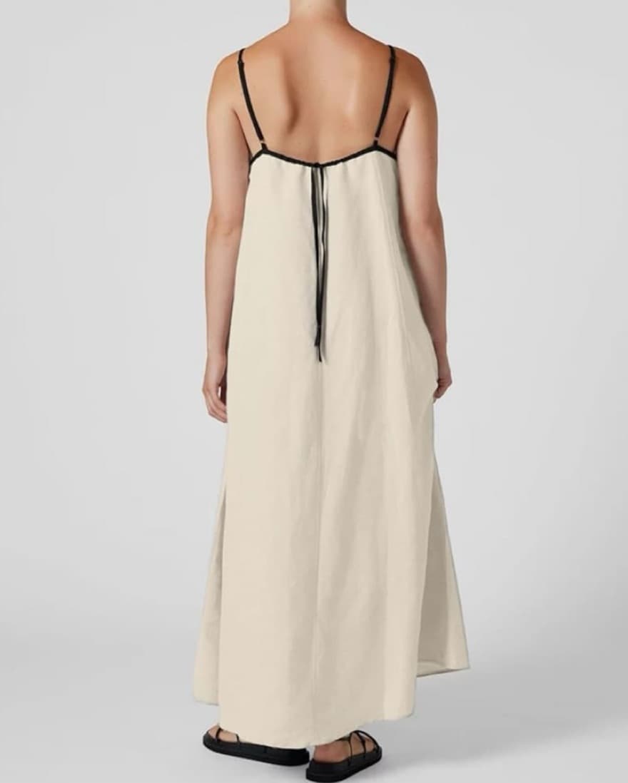 Khaki Linen Maxi Spaghetti Strap Dress  - Image 3