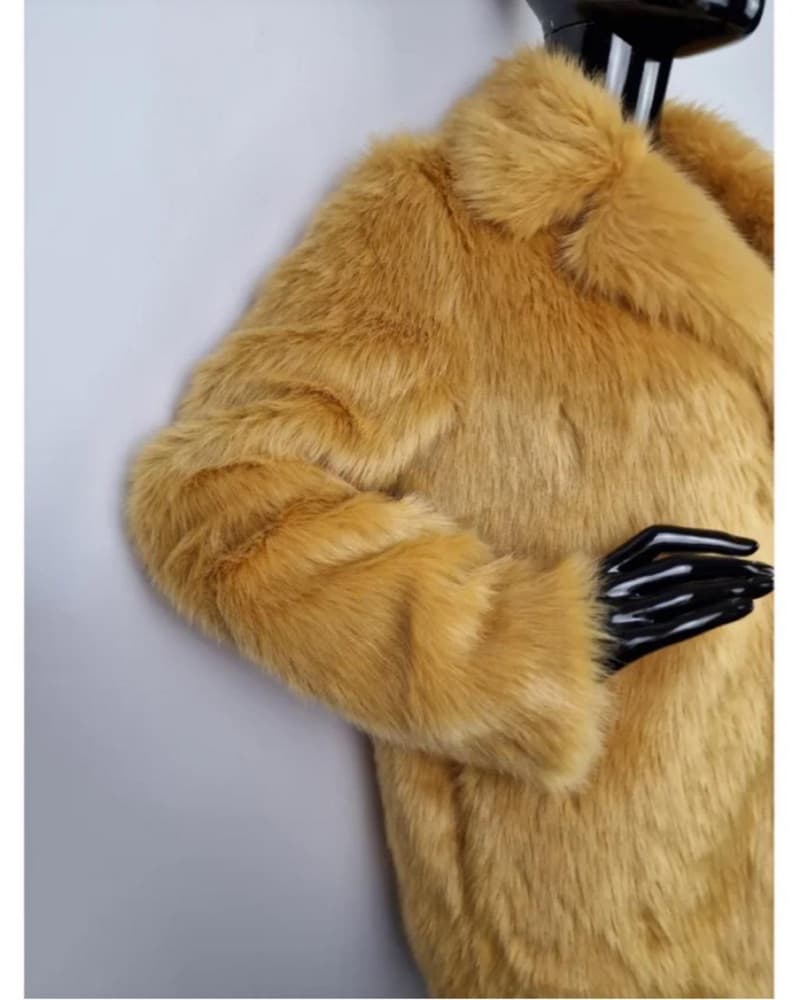 UTERQUE Yellow Faux Fur Coat - Image 3