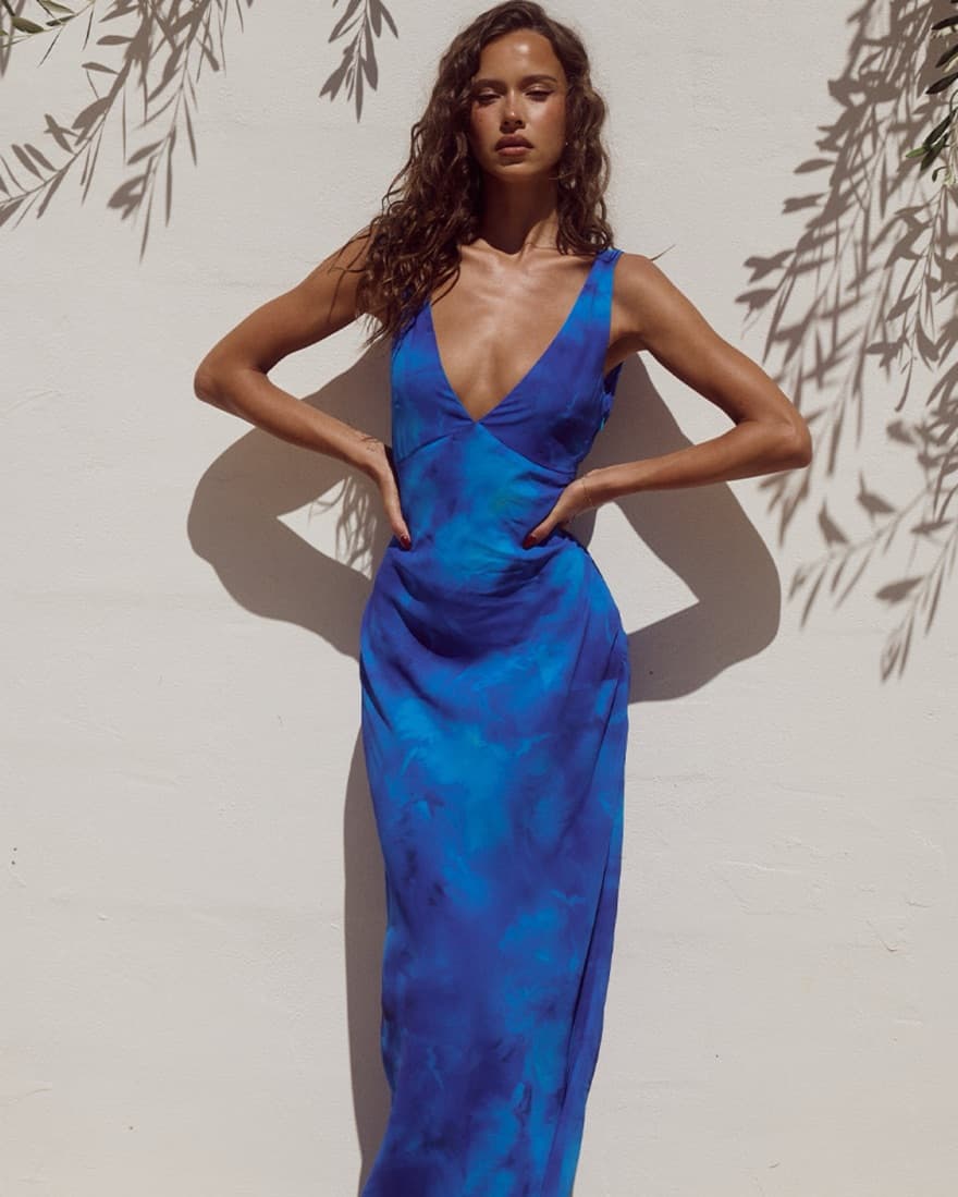 Blue Backless Wedding Guest Dress - Image 1