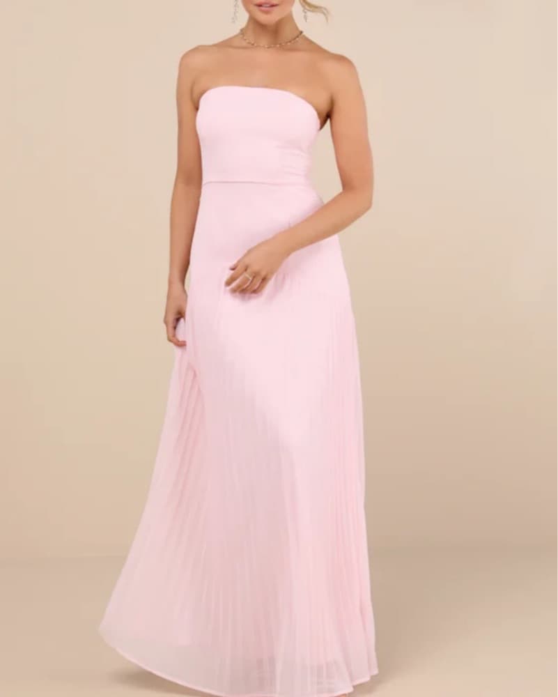 Blush Pink Pleated Strapless Maxi Dress - Image 1