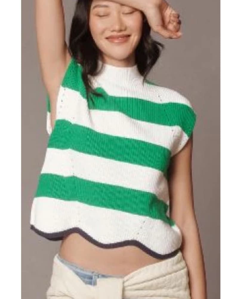 Green and Ivory Striped Sweater Vest - Image 1