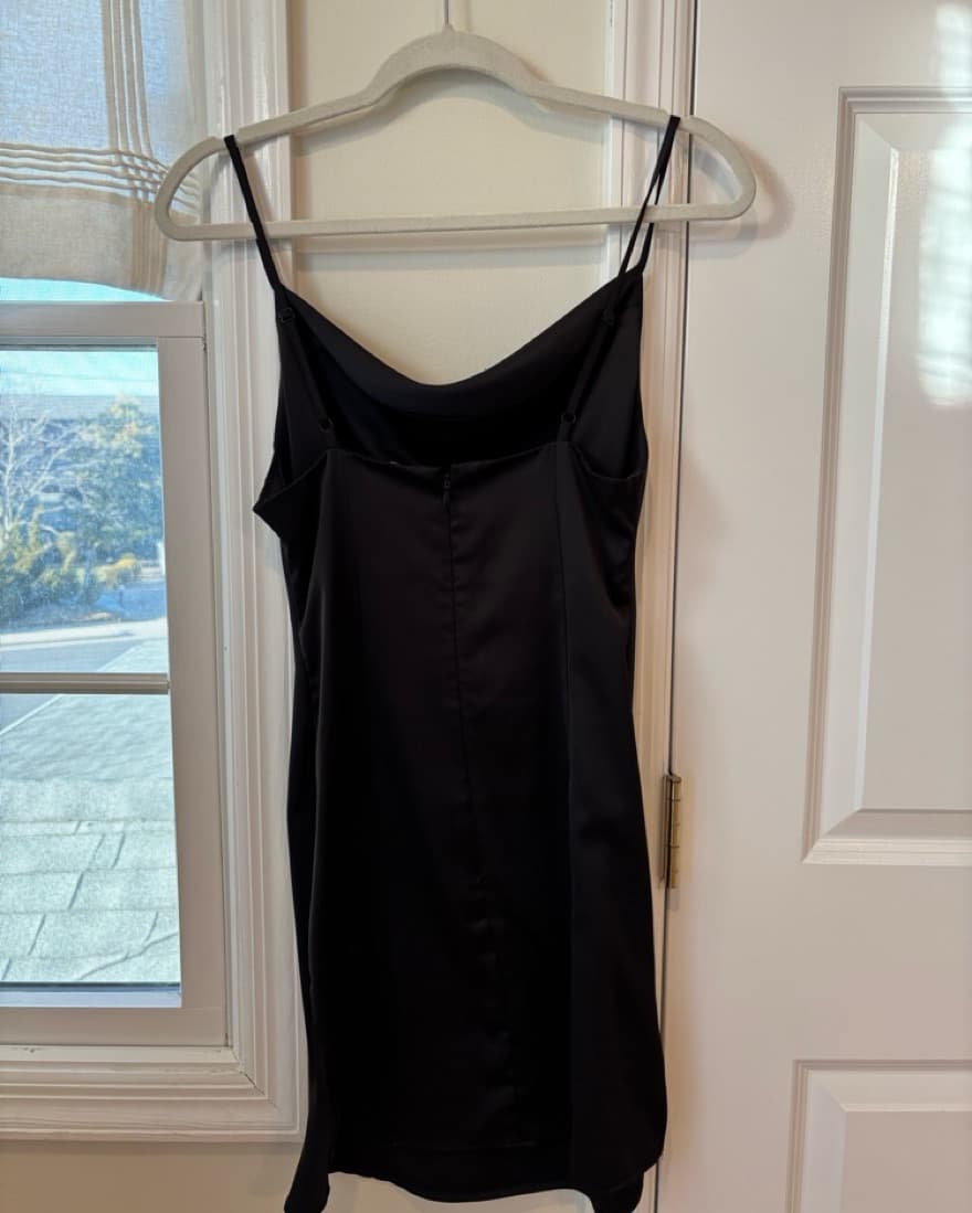Black Satin Cowl Beck Dress - Image 3