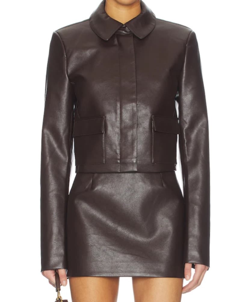 Faux Leather Jacket  Set in Chocolate - Image 5