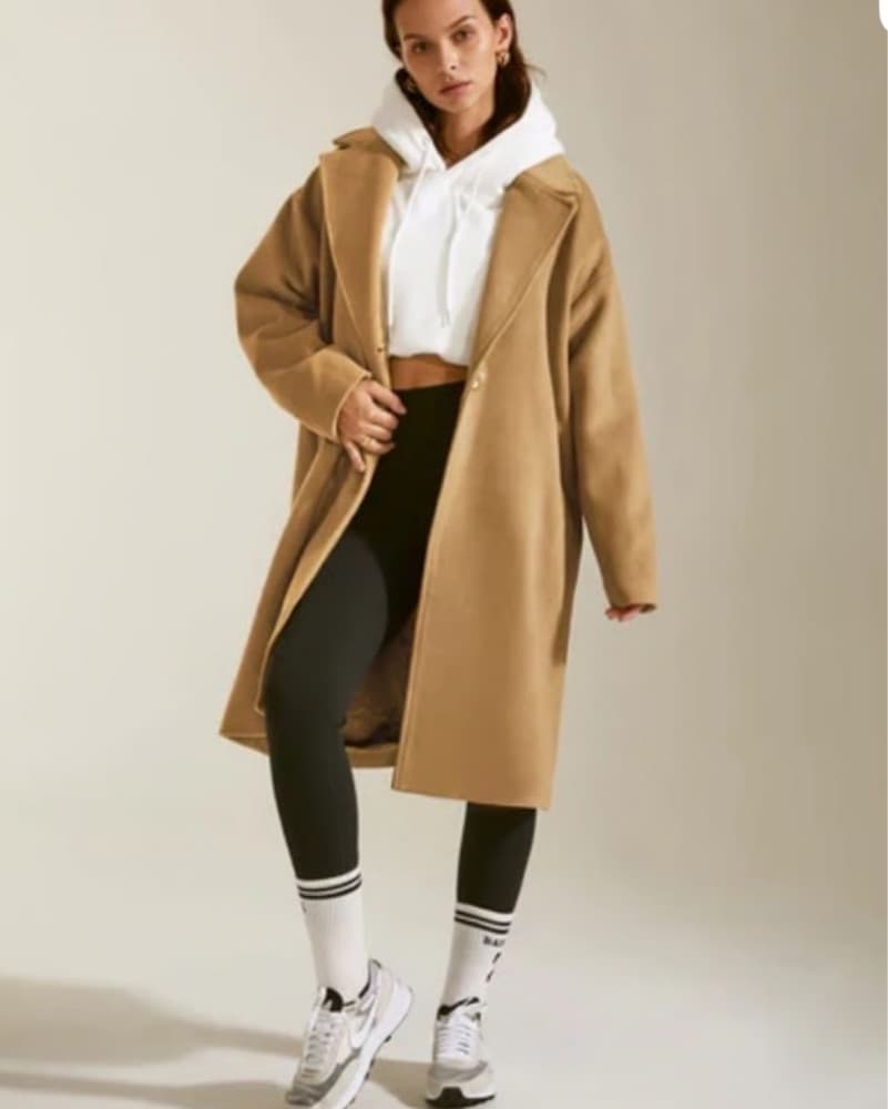 Tan Wool Long Trench Coat  - Image 1
