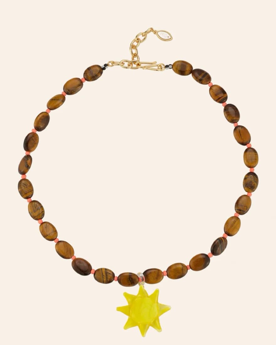 Tigers Eye + Crystal Sun Necklace - Image 1