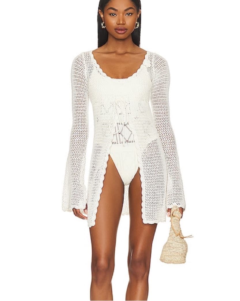 Frankies Bikinis White Crochet Tunic - Image 5