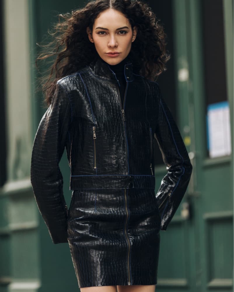 Sleek Crocodile Mini Skirt And Jacket - Image 1