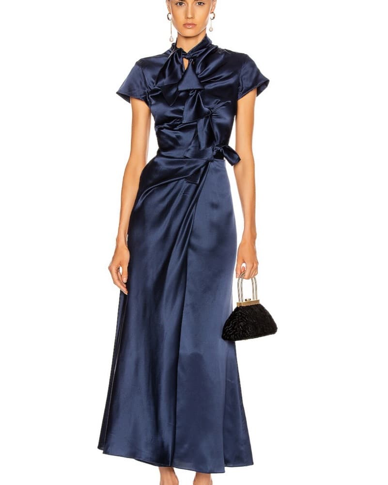Saloni Kelly Navy Blue Silk Gown - Image 1