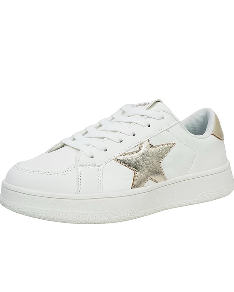White Gold Star Sneakers - Image 1