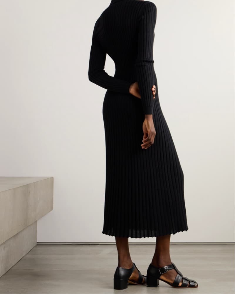 Gabriela Hearst |Black Ribbed Midi Dress - Image 3