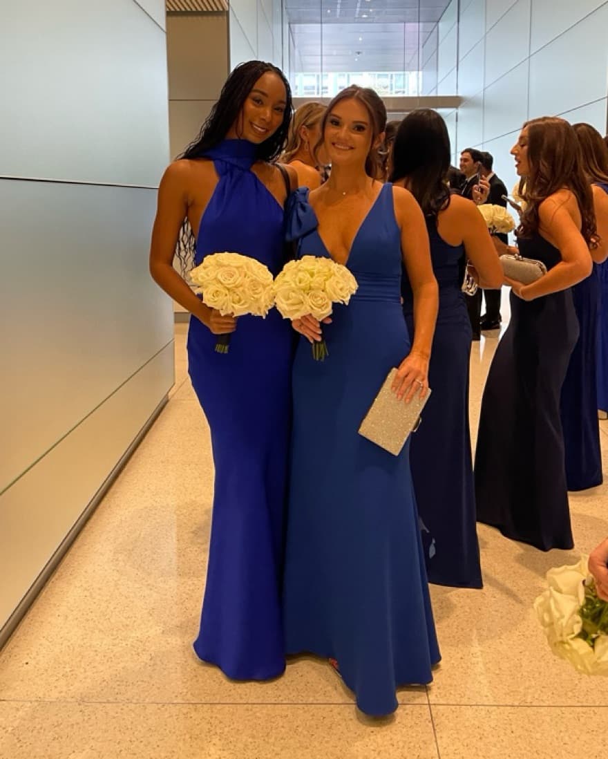 Sapphire V Neck Mermaid Gown With Bow  - Image 4