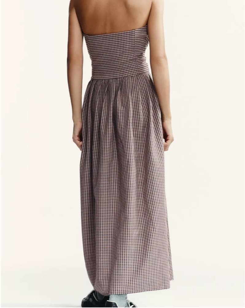 Zara Gingham Strapless Dress - Image 2