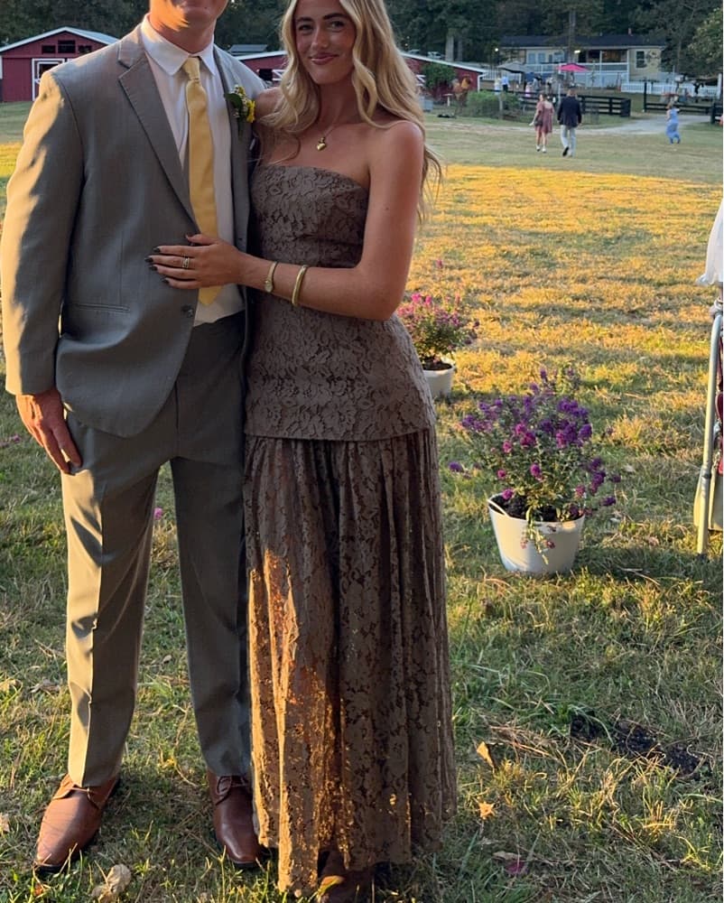 Brown Lace Maxi Dress - Image 1
