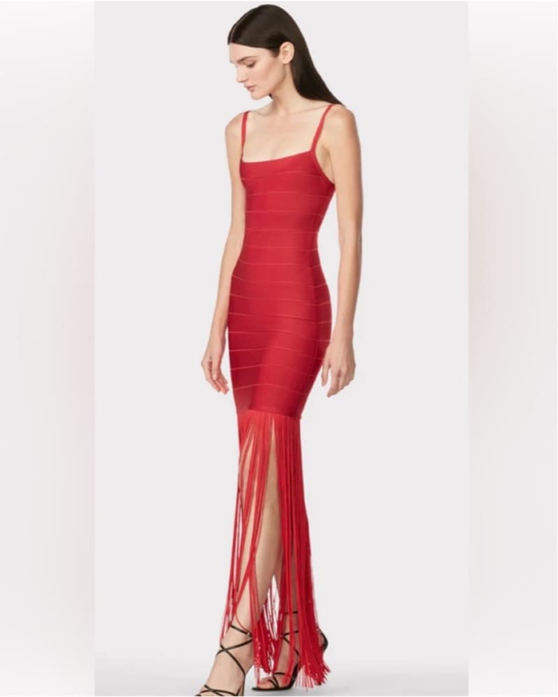 Herve Leger Red Fringe Dress - Image 2